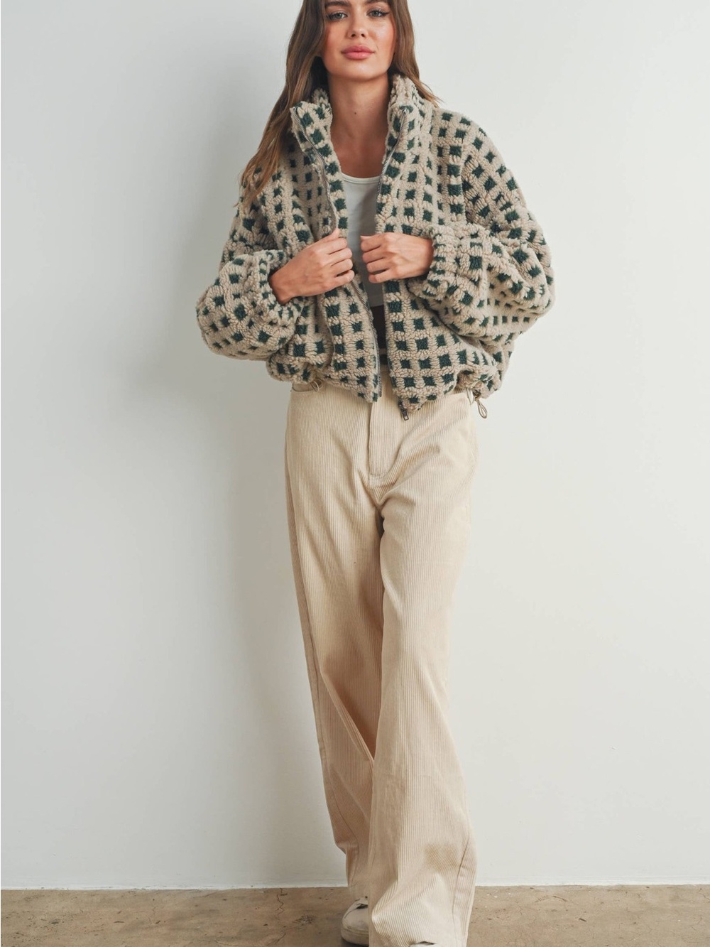 NWT Fashion Clothing Checkered Fleece Jacket Small - Picture 3 of 9